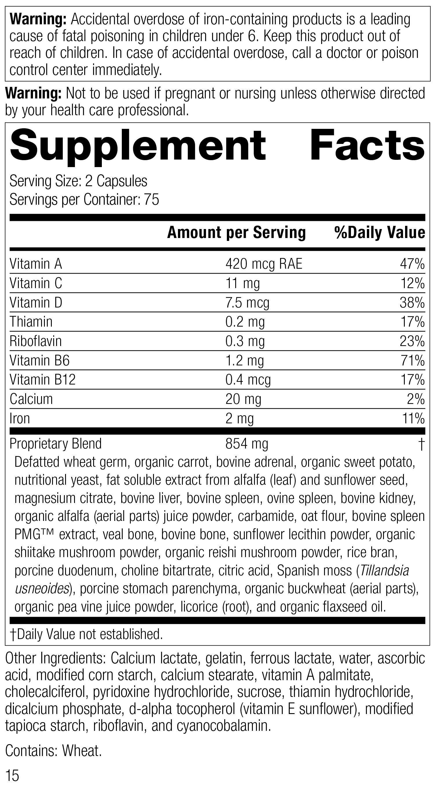 4030 Catalyn with Iron R15 Supplement Facts