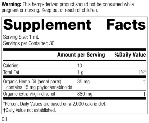 Hemp Oil Liquid 30 mL Rev 03 Supplement Facts