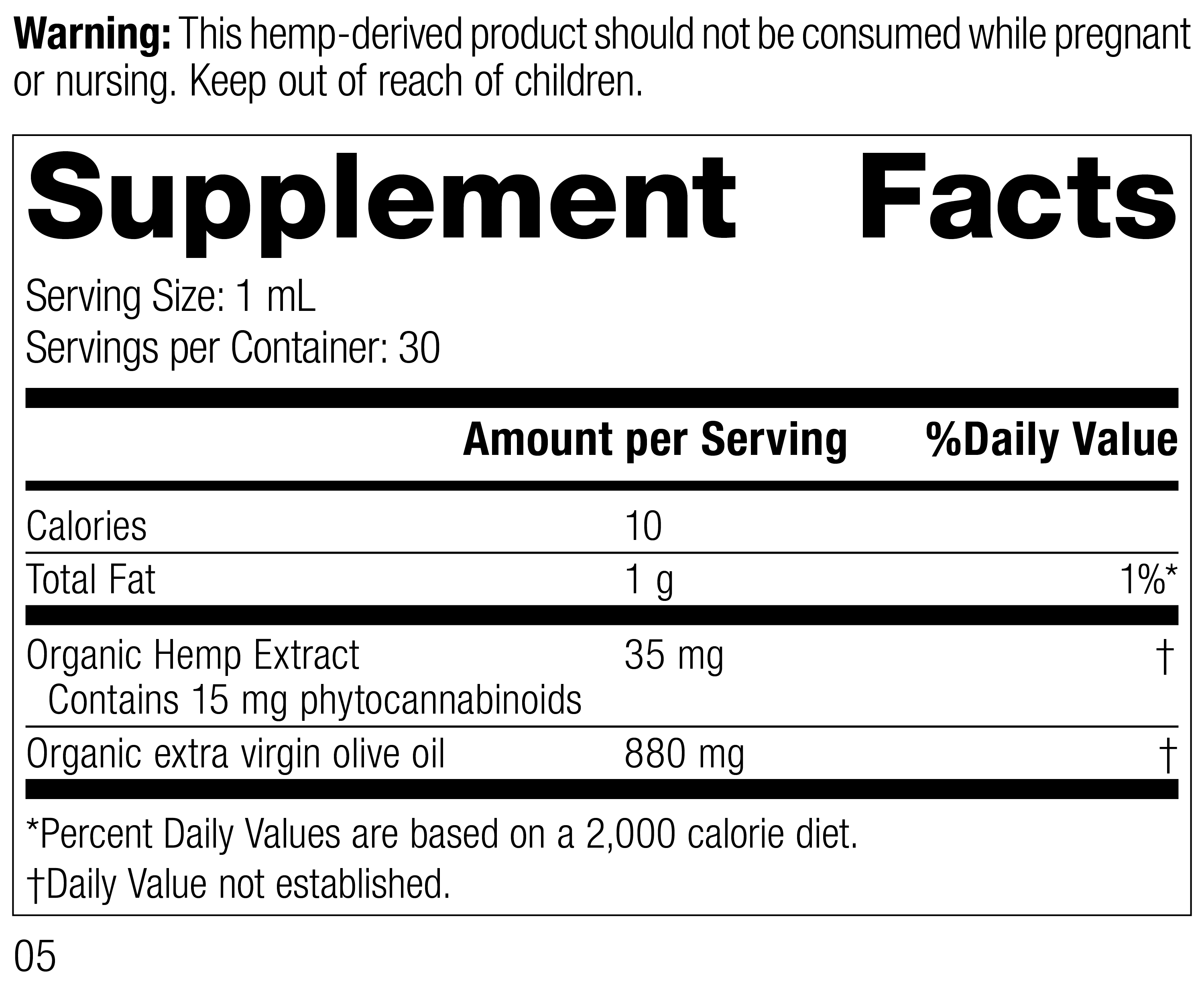 Hemp Oil Liquid 30 mL Rev 03 Supplement Facts