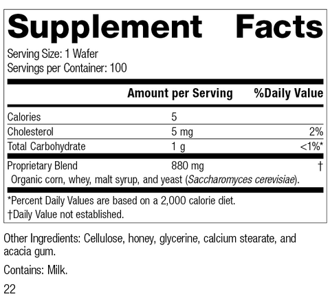 Lactic Acid Yeast™, 100 Wafers, Rev 22 Label Image.