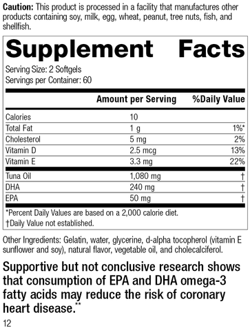 Tuna Omega-3 Chewable, 120 Softgels, Rev 12 Supplement Facts