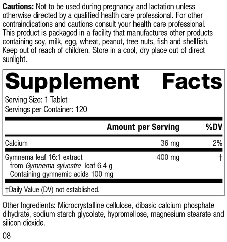 Gymnema, 120 Tablets, Rev 08 Supplement Facts