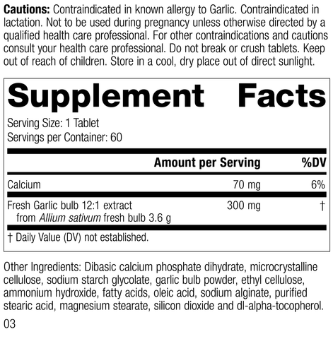 Garlic Forte, 60 Tablets, Rev 03 Supplement Facts